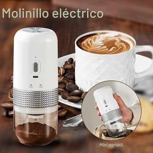Miniatura 5 de Molinillo Eléctrico Portátil De Cerámica Para Café, Molino De Café Eléctrico Portátil,8 Niveles De Molienda, Recargable Type-C Para Hogar, Oficina, Campamento Y Viajes