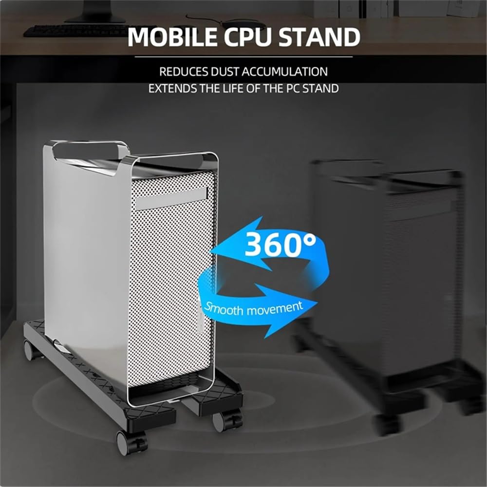 support de tour d'ordinateur Support de tour PC au sol sous le bureau, support processeur mobile avec roulette verrouillable, chariot boîtier à largeur réglable(Blanc)