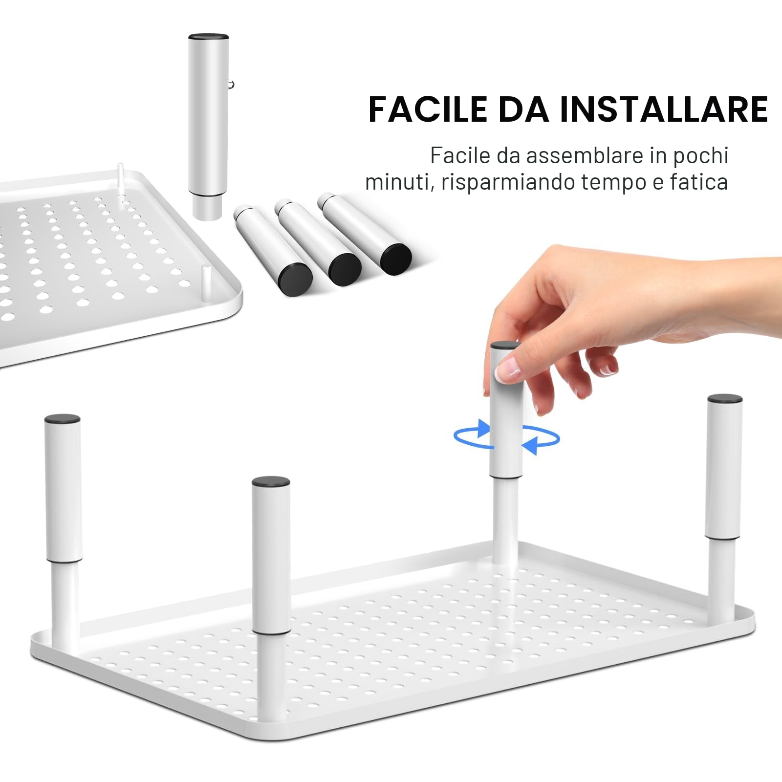 suptek supporto per monitor Rialzo per monitor regolabile in altezza per computer, PC, laptop, stampanti fino a 20 kg Rialzo per monitor in metallo salvaspazio con piattaforma di ventilazione, bianco