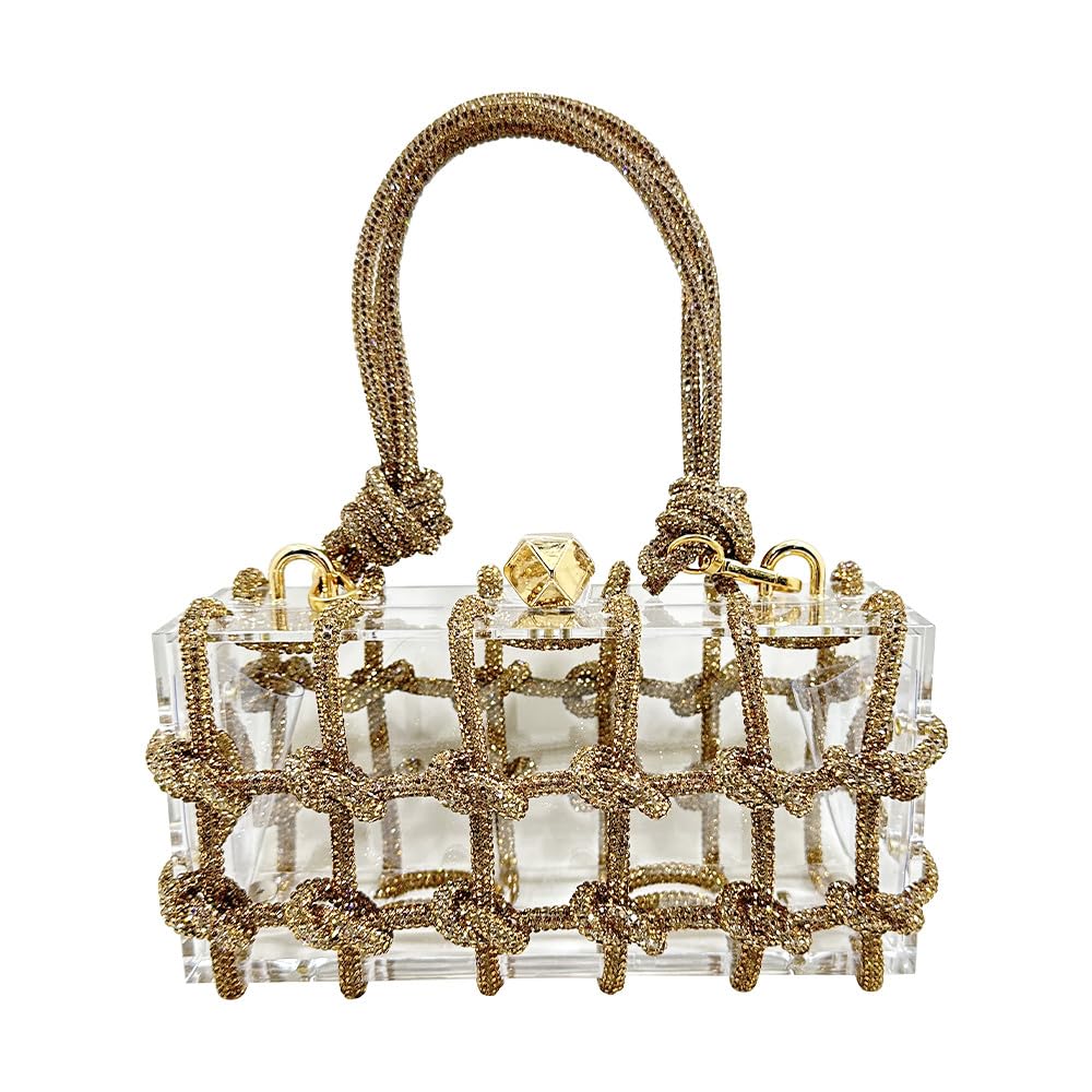 Acrylic Clutch with Rhinestone Sparkly Purse, Transparent Evening Bags Prom, Wedding, Party, Gold