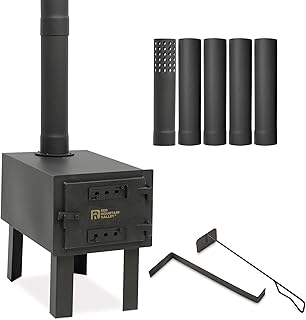 Red Mountain Valley Hot Tent Stove, Outdoor Camping Wood Stoves, Portable Hot Wood Burning stove with Chimney Pipes and 2 Dual Rakes, Wood stove for Outside Tent, Hunting and Camping