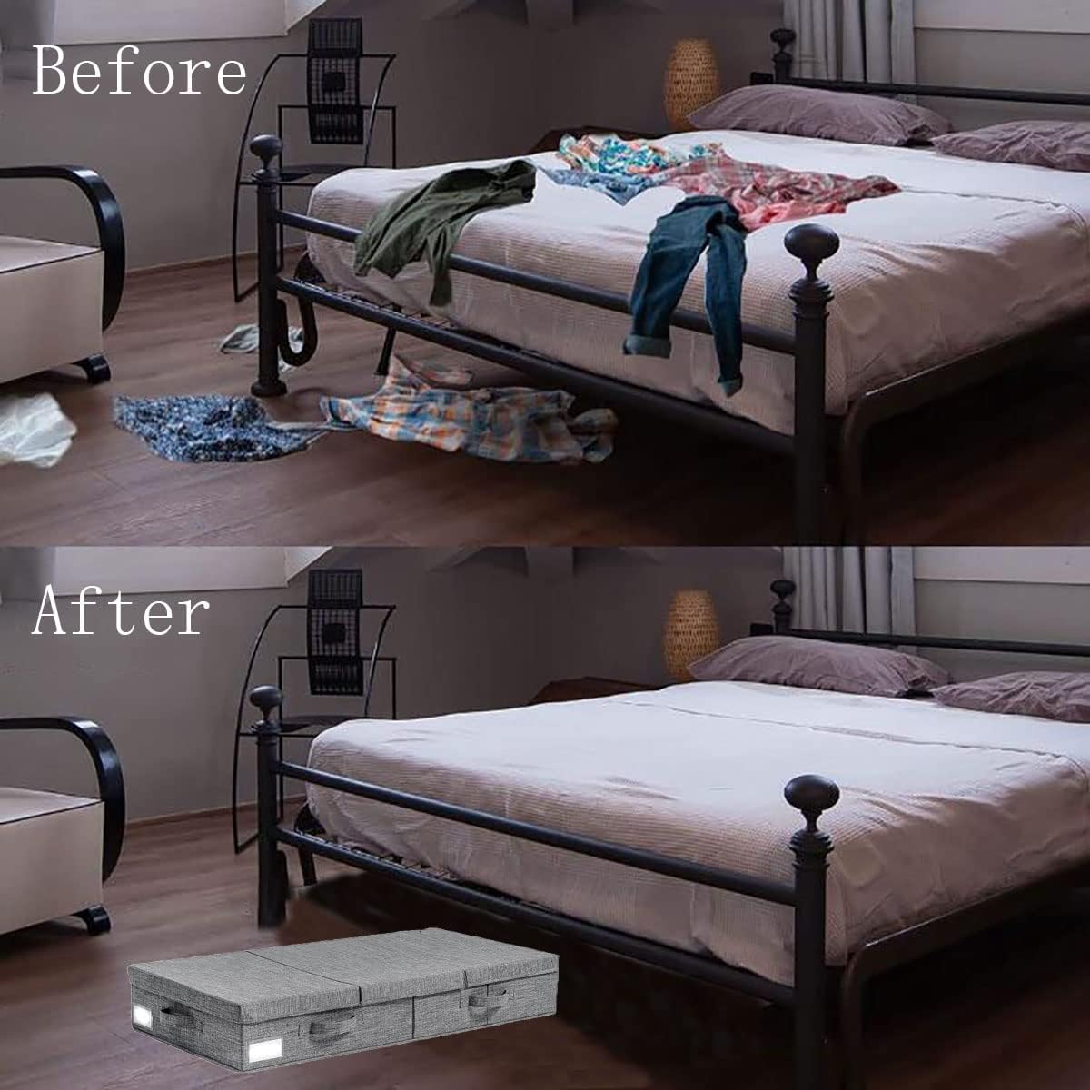 Under Bed Storage Containers, 2 Pack Foldable Long Flat Stackable Underbed Storage Containers with Lids, Underbed Storage Drawers with Handle for Bedding, Clothes, Toys