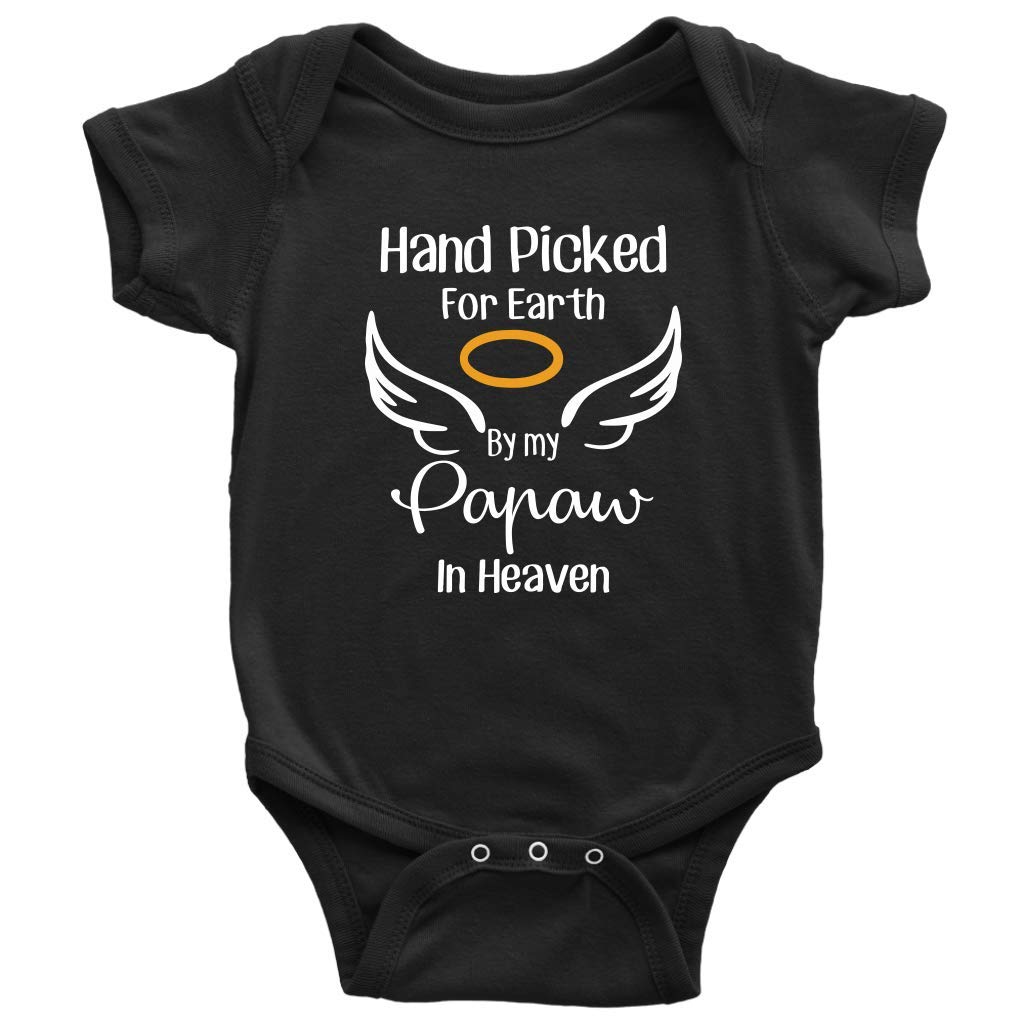 Newborn Infant Baby Rompers Hand Picked for Earth by My Papaw in Heaven Summer Winter Bodysuit (12 Months) Black