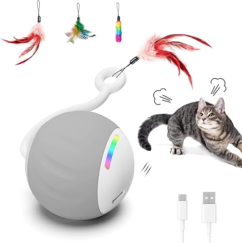 Juguetes para gatos, juguete para gatos Turbo Tail Popper de 2 velocidades, interactivo, ratón, bola de gato, control táctil y control de sonido,