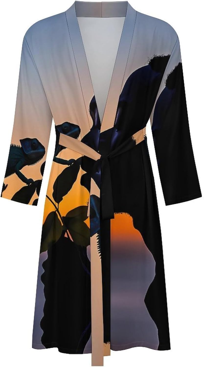 Chameleon Men Sunset Funny Mens Robe Long Bathrobe for Women Bath Robes Lightweight Soft Printed Sleepwear