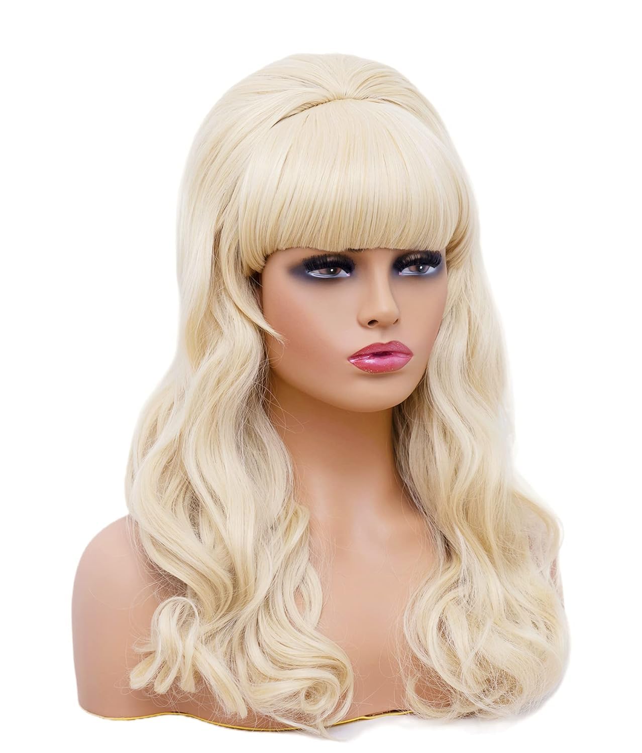 PORSMEER Beehive Blonde Wig for Women 60s Vintage Long Curly Bouffant Updo Victorian Fembot Wig 50s 70s Costume Married Housewife Heat Resistant Synthetic Hair Wigs for Pink Halloween Party - Image 2