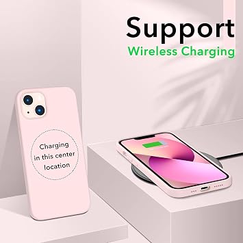 URUCHI iPhone 13 ile Uyumlu Kılıf, İçi Kadife Kaplamalı İnce Sıvı Silikon Tam Koruma Yumuşak Jel Silikon Kapak, Pudra Pembe