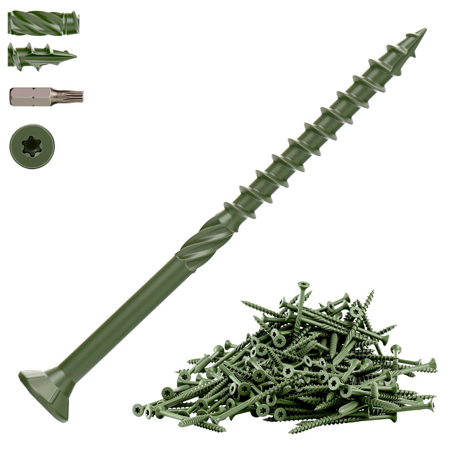 XZLUPUP 200 Pcs 4.8 x 75mm Green Decking Wood Screws
