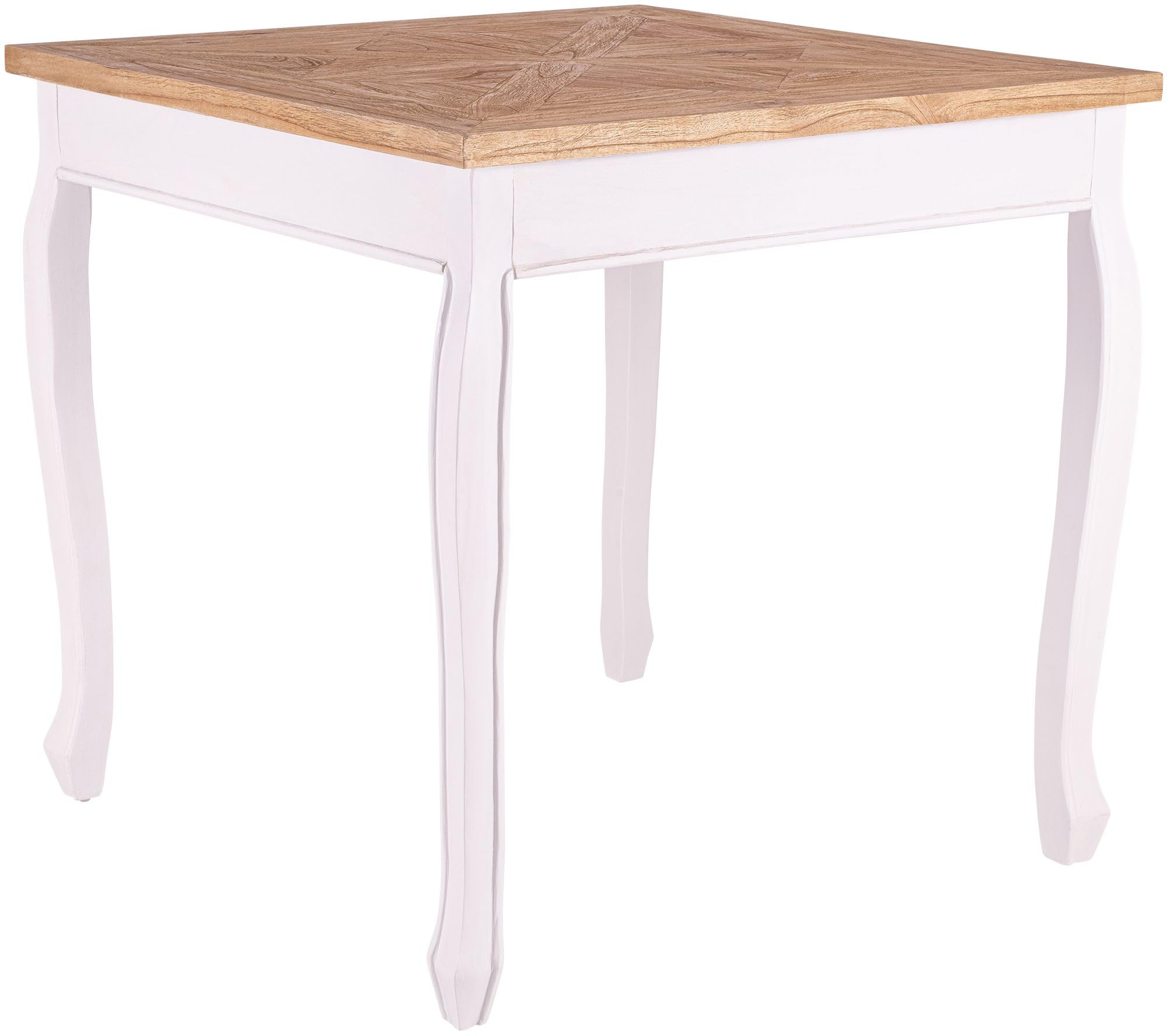 CLP Tavolo da pranzo quadrato 80 x 80 cm Lindon, tavolo da cucina stile country, piano quadrato in legno massello di olmo, gambe Shabby Chic | Colore natura/bianco