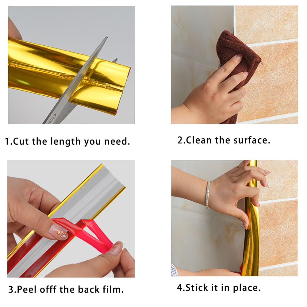 Battiscopa PVC per Angoli,3x3 cm Bordura Vinile per Pavimenti, Piastrelle, Muri, Mobili-Bordura per Piani di Lavoro della Cucina Modanatura Decorativa Flessibile Profilo Angolare, Argento 5M