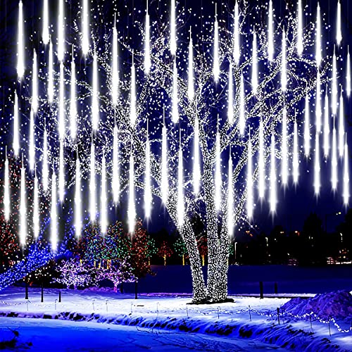 Auniq Luci Pioggia Meteore, 30cm 10 Tubi 240 LED Luci Stringa Meteora Doccia Impermeabile IP65 Luci Cascata Esterno Decorazione con 5 metri di vantaggio, Catena Luminosa LED per Natale Giardino Festa