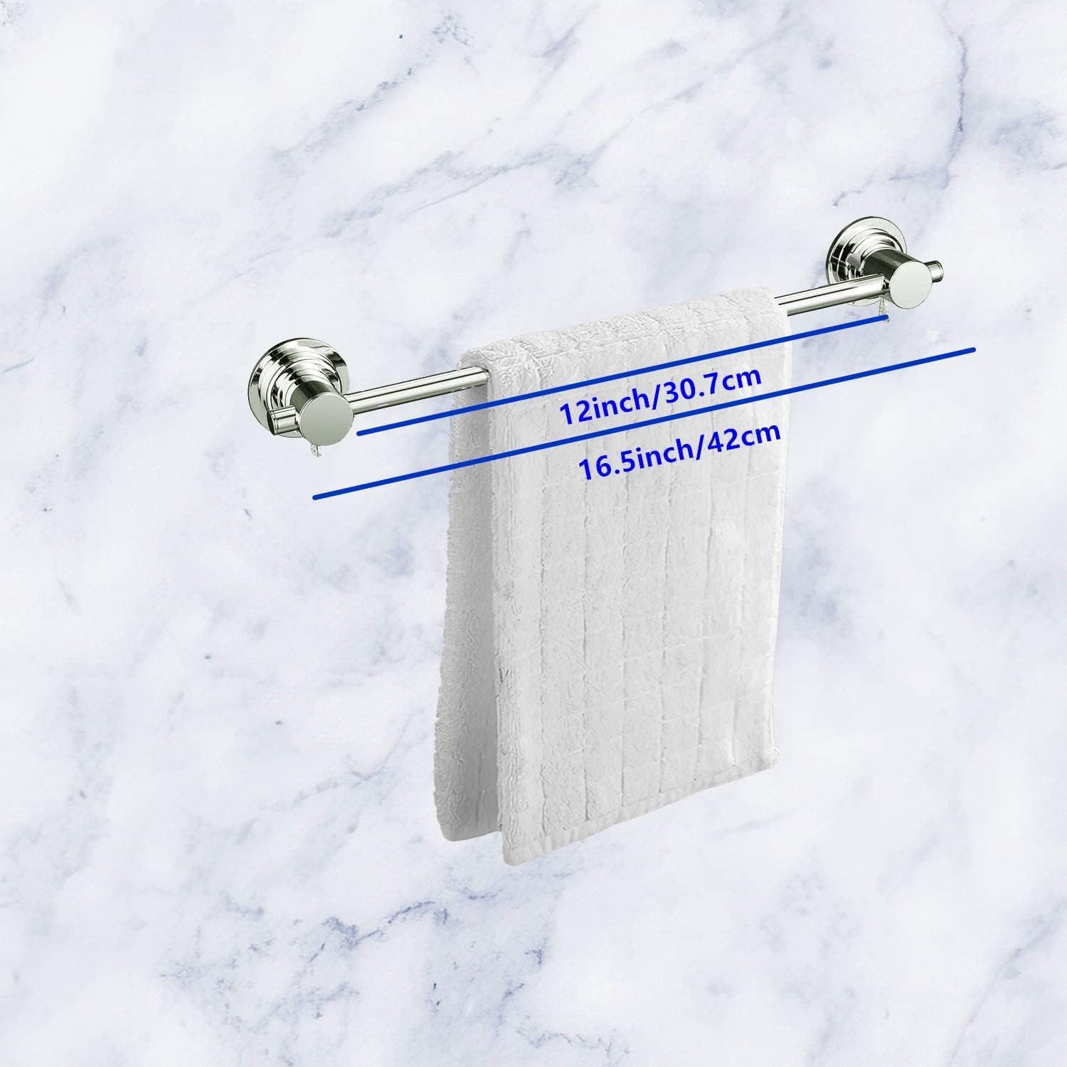 JiePai 16 inch Vacuum Suction Cup Towel Bar,Removeable Shower Mat Rod Shower Door Adhesive Towel Bar Suction Towel Rack (Chrome, 16inch)