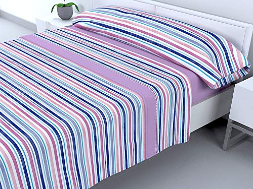 Cabello Textil Hogar - Juego de sábanas térmicas de Pirineo - 3 Piezas - 110 Gr/m2 - Mod. Rayitas (Malva, 150_x_190/200 cm)