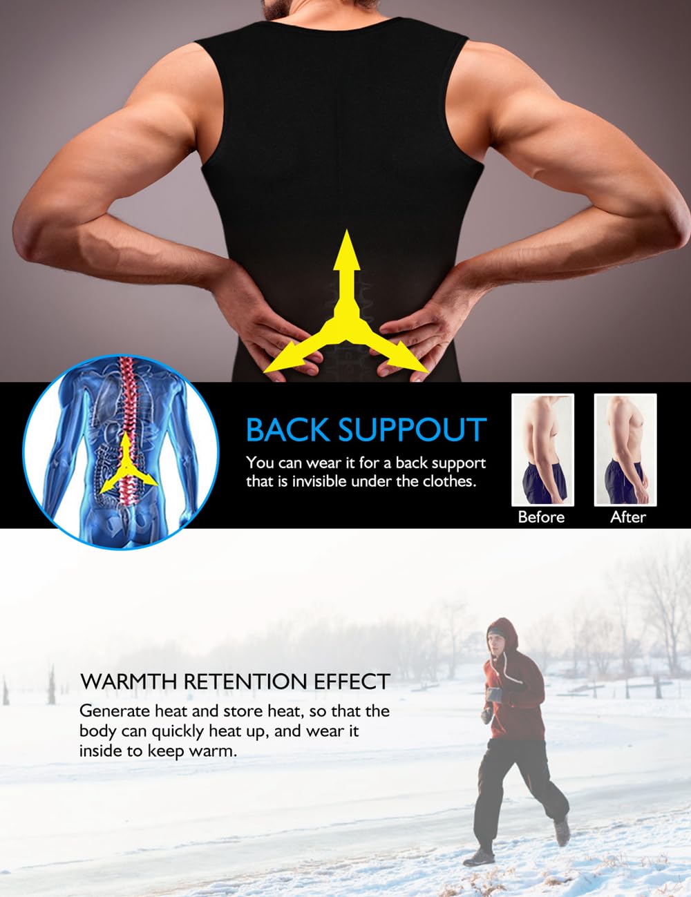 Chaleco Sauna Deportivo Hombre Camiseta Fitness Faja Compresión para Sudoración, Reductora de Neopreno con Cremallera