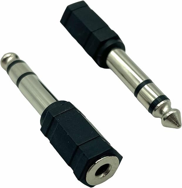 2 Pack of Headphone Adapters 3.5mm Socket to 6.35mm Jack Plug Audio Stereo Adaptor Converter Black Premium Quality