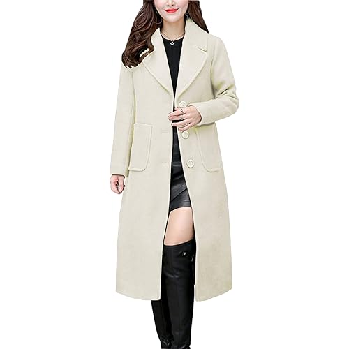 chouyatou Women's Big Notch Lapel Single Breasted Mid-Long Wool Blend Coat