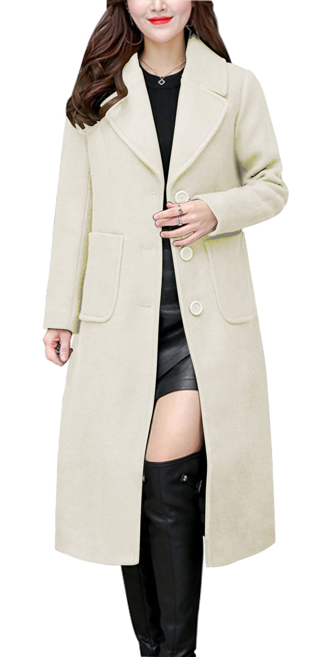 chouyatou Women's Big Notch Lapel Single Breasted Coat