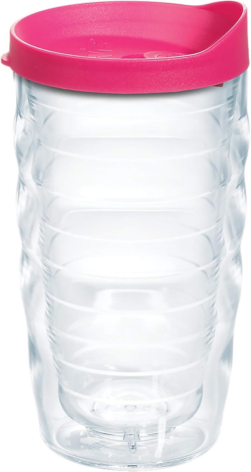 Tervis Clear & Colorful Lidded Made in USA Double Walled Insulated Tumbler Travel Cup Keeps Drinks Cold & Hot, 10oz Wavy, Fuchsia Lid