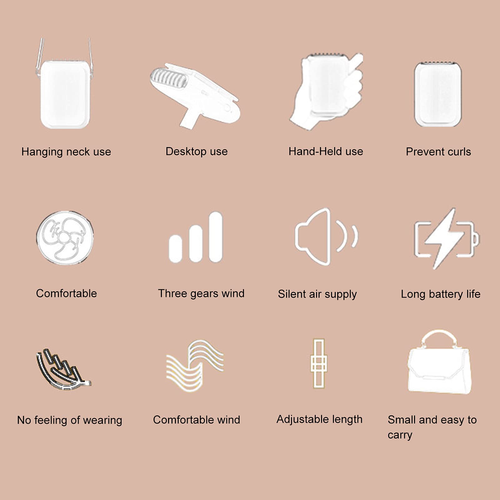 lvifloae USB Charging Silent Neck Fan Portable Handheld Electric Fan for Outdoor Desktop Home USB Fan Portable (White)