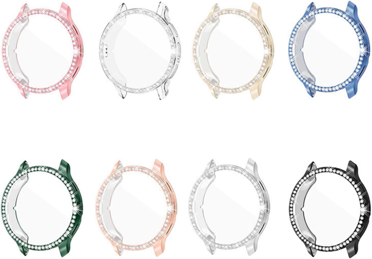 8 Pack Bling Case for Garmin Venu 3 45MM Screen Protector, Glitter Diamond Protective Cover Shining Rhinestone TPU Bumper with Tempered Glass Film for Women