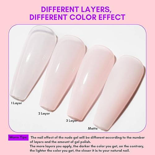 Miniatura 3 de Makartt Esmalte de uñas de gel, esmalte de gel natural de gelatina color nude rosa, blanco lechoso, rojo con purpurina, 6 unidades de 0.3 fl oz,