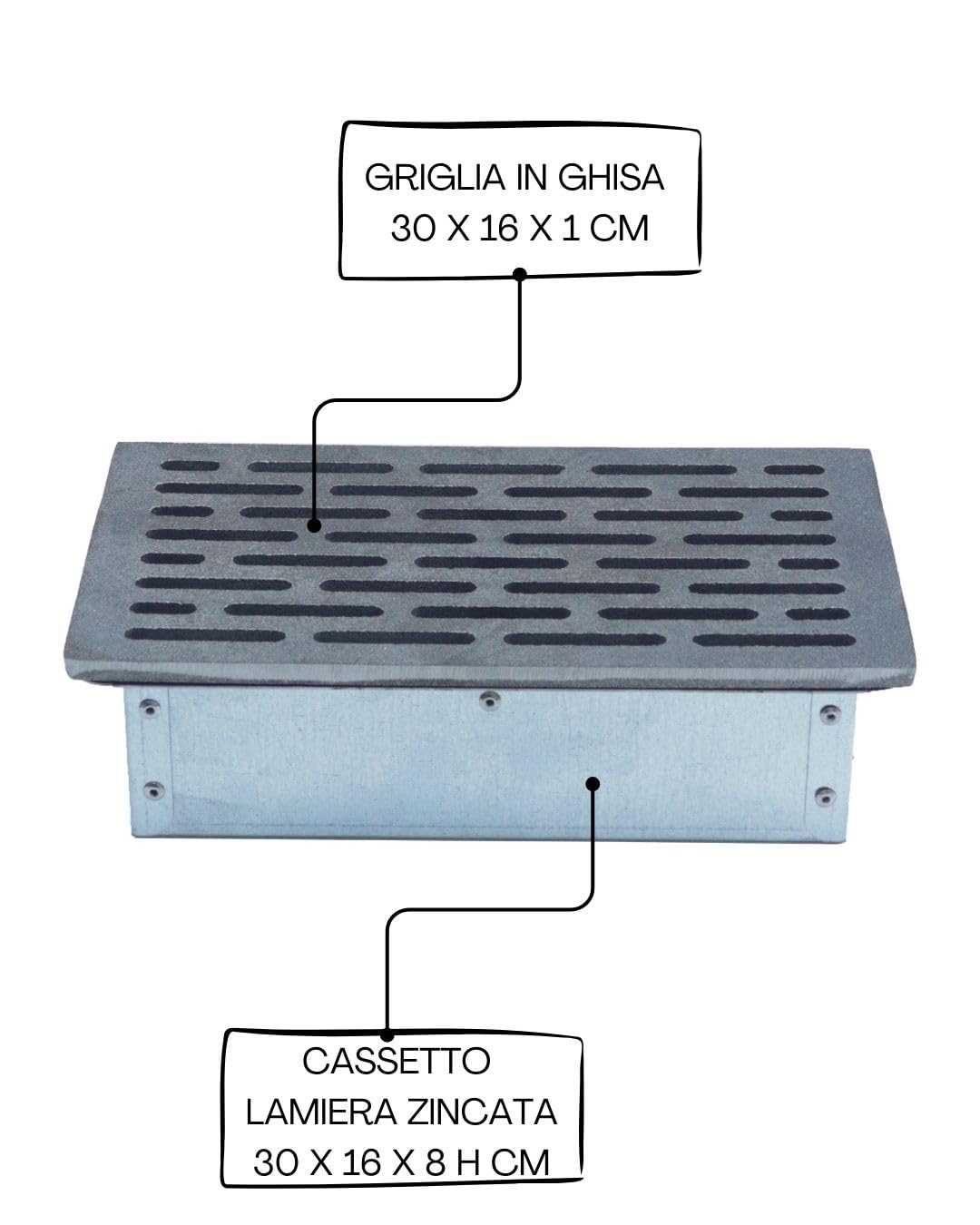 Fonderia Bongiovanni | Griglia in Ghisa | Griglia per Camino | Stufa Pellet | Barbecue Fondello per Cenere | 30x16 cm Mod.M | con Cassetto Raccolta Cenere | Altezza 8 Cm | Accessori Camino
