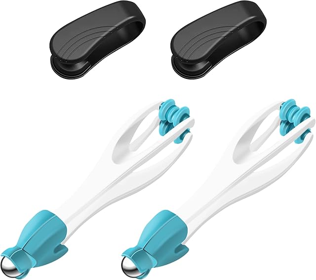 NEWZEROL 2 Acupressure Clips + 2 Finger Massage Rollers Supporting Acupressure Relaxation, Stress Alleviation Relaxed Tool of Hand  Head Meridian Dredging Massage Clip - Blue Roller and Black Clips