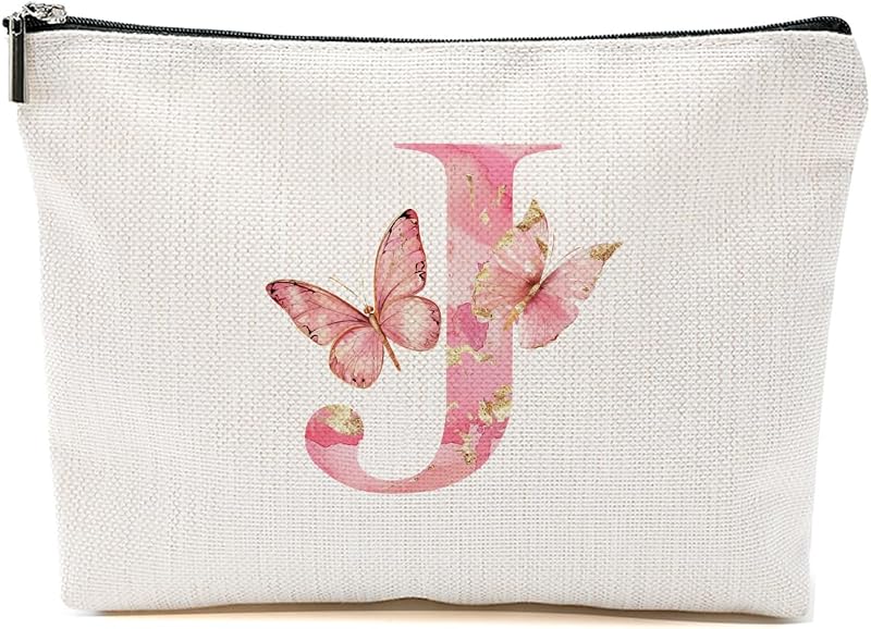 Necessaire de maquiagem CSHVJ Pink Butterfly J com zíper