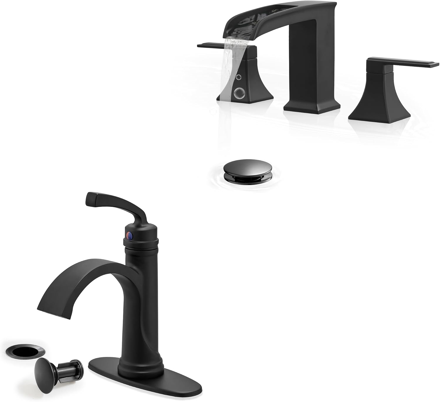 4-16 Inch Waterfall Bathroom Faucet Black, Modern Brass Bathroom Faucets 3 Hole,Waterfall Bathroom Faucet Black Faucet Bathroom Vanity Faucet 1 Hole, Brass 4 Inch 3 Hole Bathroom Sink Faucet
