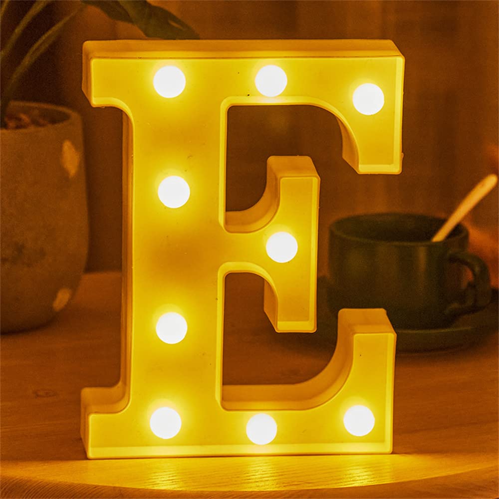 LED Alphabet And Numbers Light Sign Decorations, Lamp for Home Birthday Party Event, Night Lights, Battery Powered Letters And Numbers With Four Hour Timer (E)