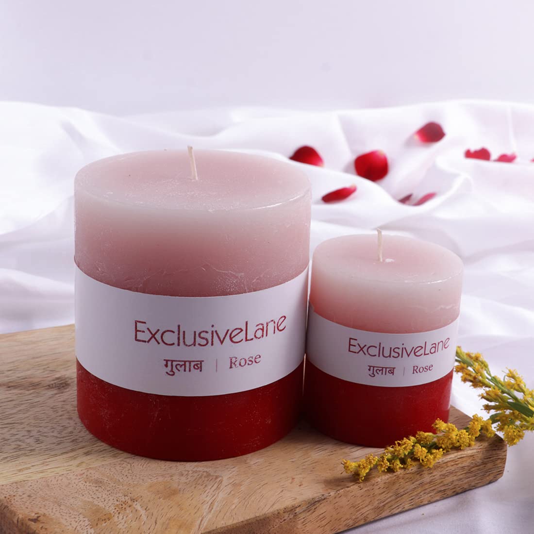 ExclusiveLane 'Rose Reminiscence' Handmade Pillar Wax Candle & Scented Candles for Bedroom & Home Decoration (Set of 2), Dusky Rose, (L * W * H) = (3 * 3 * 3.2) Inch, (EL-049-002)