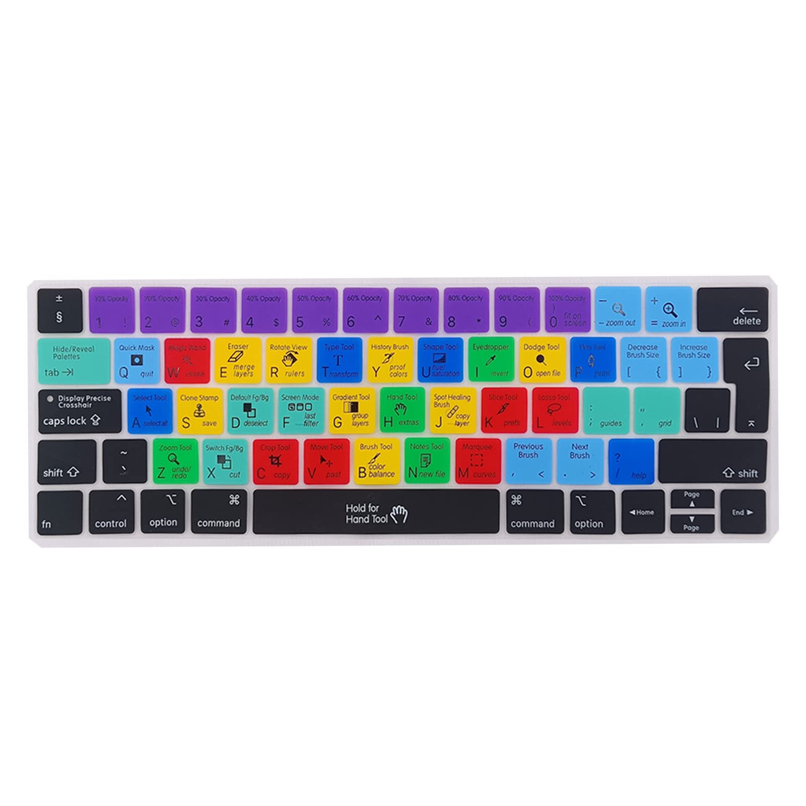 Adobe Photoshop Shortcuts Silicone Keyboard Cover for 2016-2023 MacBook Pro 13 Inch M1/M2; MacBook Pro 14/16 Inch ;Touch Bar Macbok Pro 15‘’(A1989/A1706,A1990/A1707) 2016-2020 2022-2023