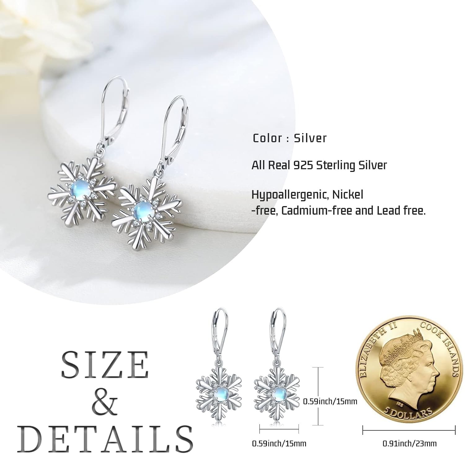 JUSTKIDSTOY Snowflake Earrings 925 Sterling Silver Christmas Snowflake Dangle Drop Earrings Winter Holiday Jewelry Gifts for Women Girls - Image 6
