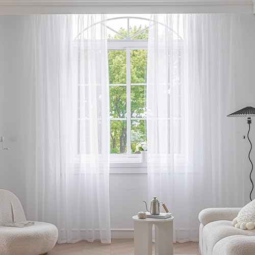 Miniatura 2 de Anjee 4 paneles de cortinas traslúcidas blancas, cortinas de gasa semitransparentes con bolsillo para barra, cortinas de gasa semitransparente para