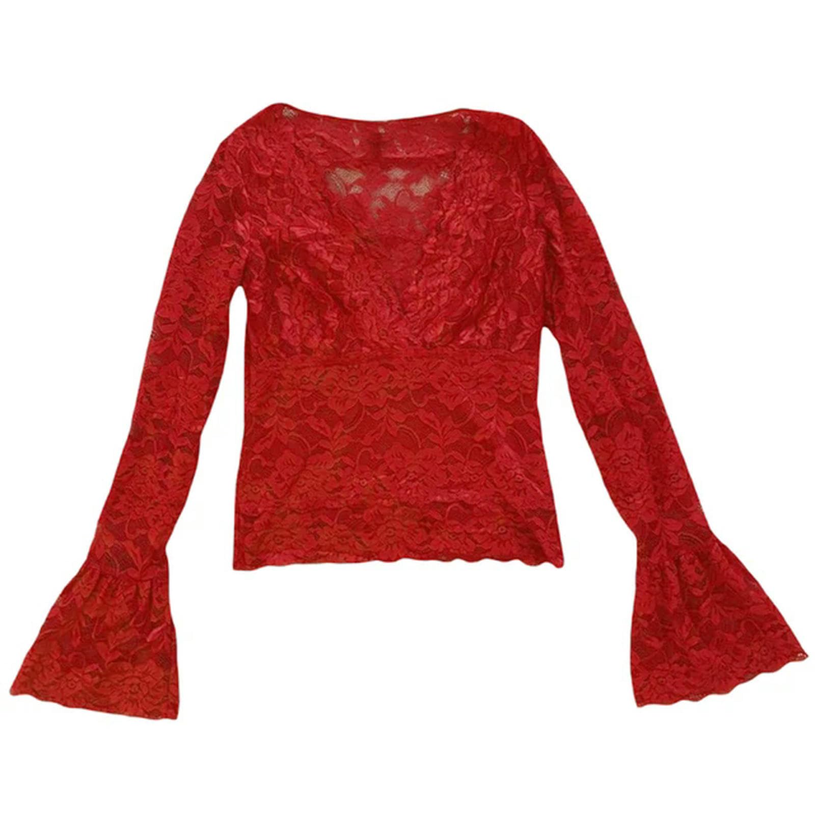 T-shirt Col en V à Manches Longues pour Femmes Style Grunge Fée et Streetwear Tendance