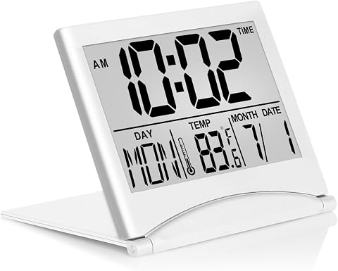 Betus Digital Travel Alarm Clock - Foldable Calendar, Temperature, Timer LCD Clock with Snooze Mode - Large Number Display, Batte…