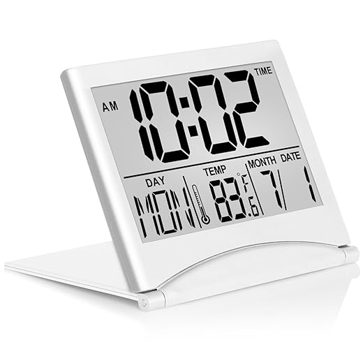 Betus Digital Travel Alarm Clock Foldable Calendar Temperature Timer LCD Clock with Snooze Mode