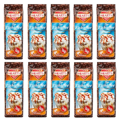 HEART's Hearts - Café helado de caramelo (10 x 1 kg, 65 vasos/bolsa, con caramelo, cafeína y soluble)