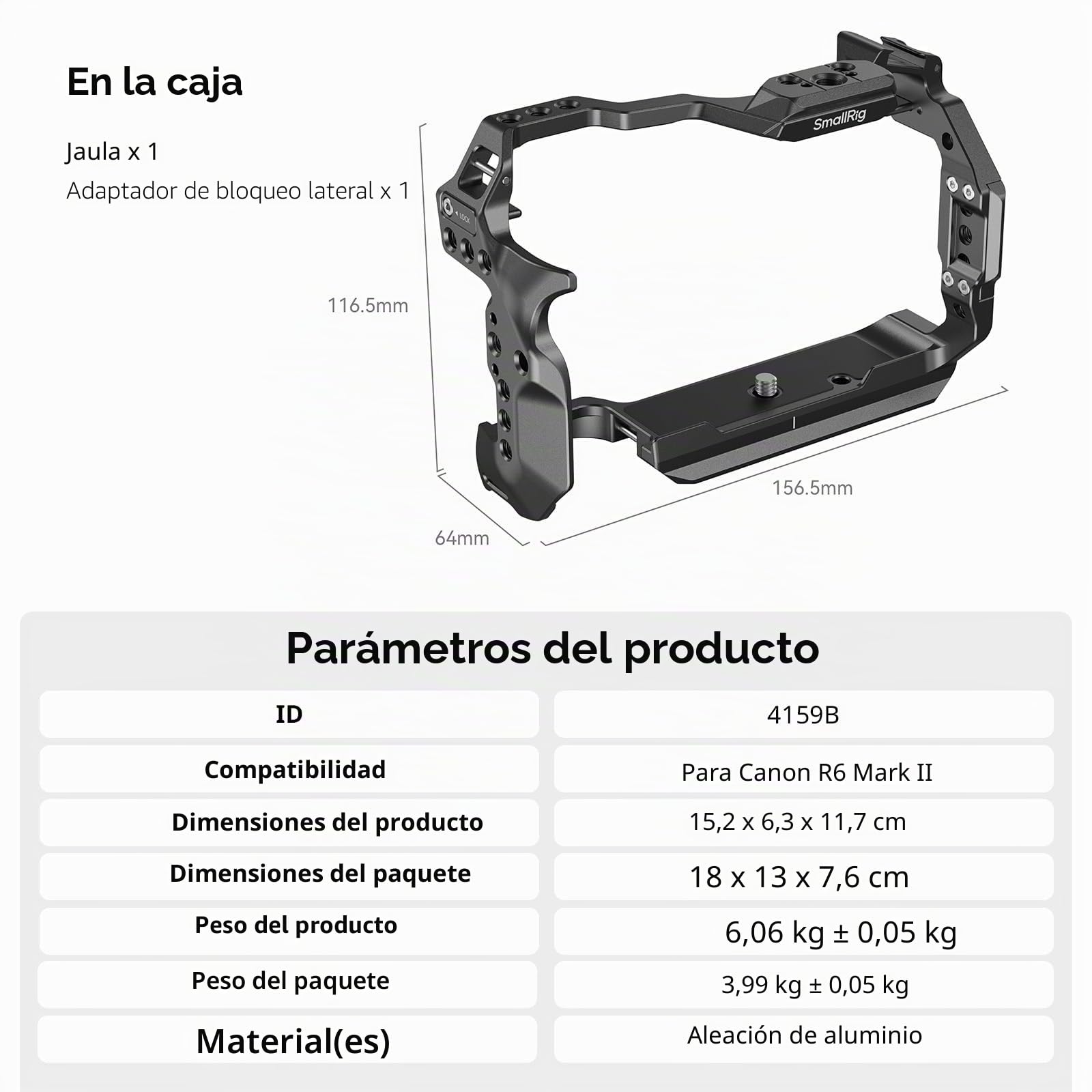 SMALLRIG Jaula para cámara R6 Mark II para Canon, Plataforma de cámara de Video Ajustable para Canon R6 Mark II, riel NATO Dual Integrado, Placa de liberación rápida para Arca - 4159B