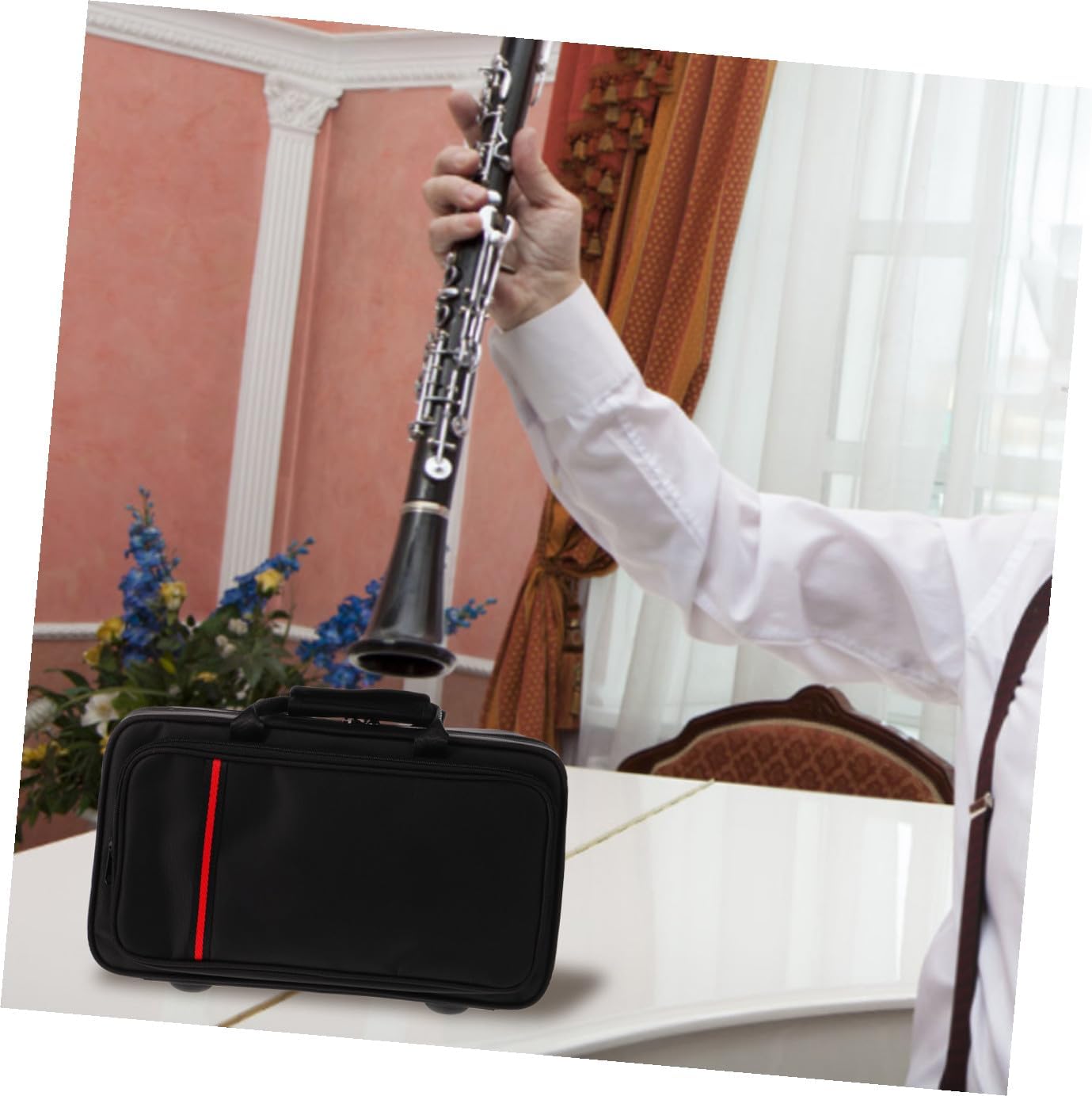 Portable Clarinet Case Black Oxford Fabric Bag Square Box Music Instrument Storage Bag for Men with Pressure-Resistant Leather Suitable for Travel and Performance