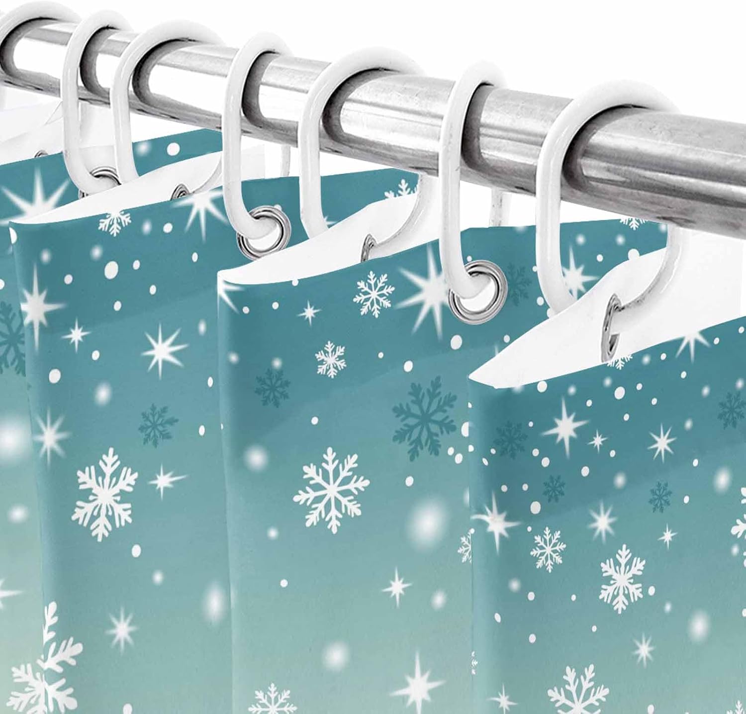 Teal Christmas Waterproof Shower Curtains Set - Standard Shower Curtain 72 x 72 Inch, Snowman Xmas Tree Snowflake Winter Polyester Fabric Bathroom Curtain with 12 Hooks, Bathroom Accessories