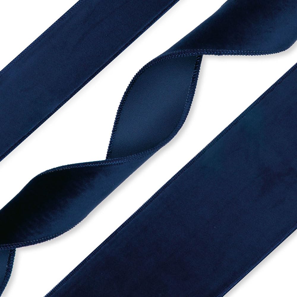 FloristryWarehouse Blue Christmas Velvet Fabric Ribbon 50mm (2") Wide on 8m roll Wired Edge - Image 2
