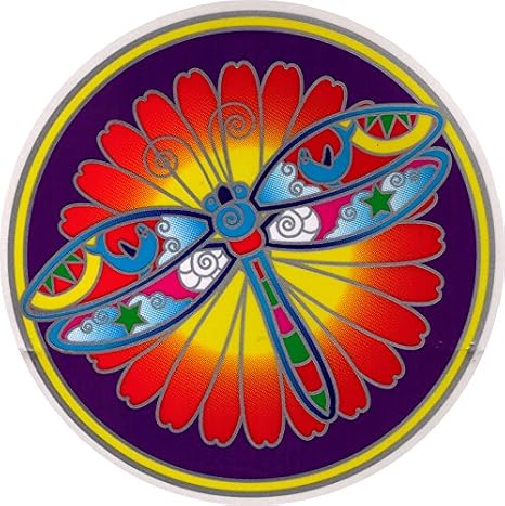 Dragonfly Mandala - Stained Glass Window Art Sticker/Decal (5.5" Circular)