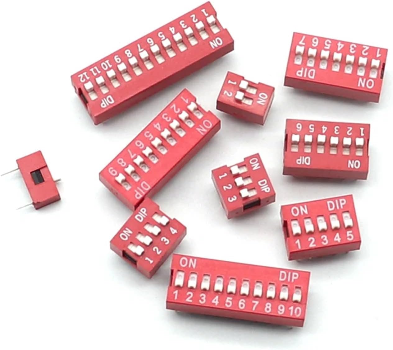 【10PCS】Red, Blue Toggle Switch Spacing 2.54MM DIP Dial The Code Switch 1 2 3 4 5 6 7 8 9 10 12 PIN Quick Switch(Red,9P)