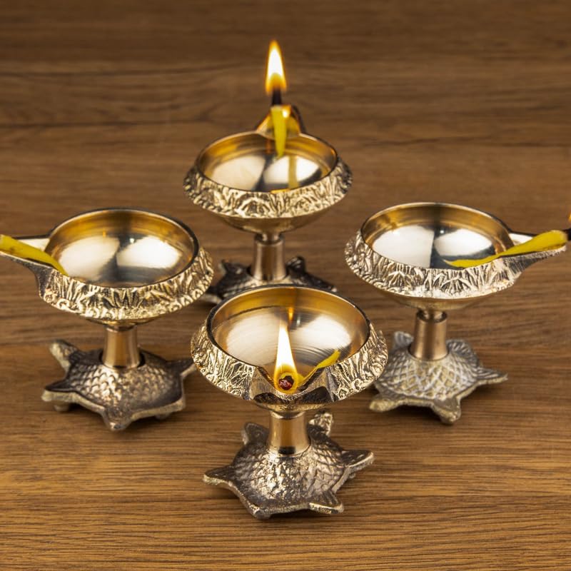 Puja N Pujari Brass Kubera Akhand Diya Oil Lamp with Turtle Stand for Pooja Room (Set of 4) (B07ZF71LJT) Amazon Price History, Amazon Price Tracker