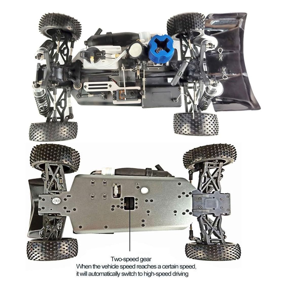 XMFHANG 1:10 Scale Nitro RC Car, 60KM/H Hobby Rc Racing Car, 2.4Ghz 4WD RTR Off Road Trucks, 4X4 All Terrain RC BUGGY with 18CPX Engine, 2 Speed, Alloy Chassis, Gifts for Adults