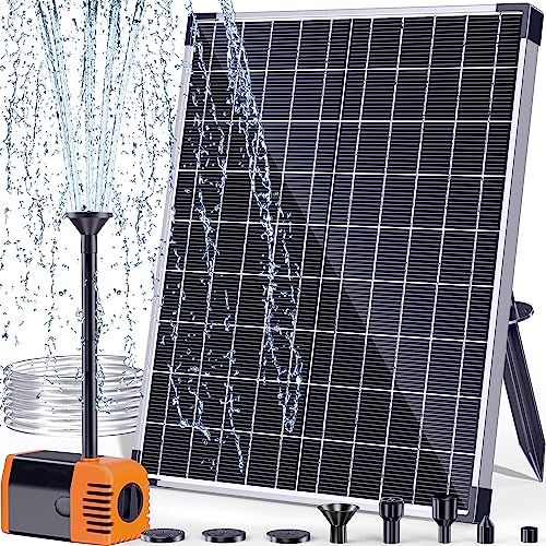 POPOSOAP 10W Solar Water Fountain Pump, Solar Powered Water Pump with 120GPH Fountain Pump, 4 Sprayers, 16.4ft Cable, 6.6ft Tubing for Outdoor Pond,Bi
