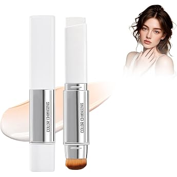 2-in-1 Colour Changing Foundation Stick Lightweight Long-Lasting Concealer Stick with Full Coverage White Foundation with Brush for Natural Flawless Makeup Look Ivory 15 g