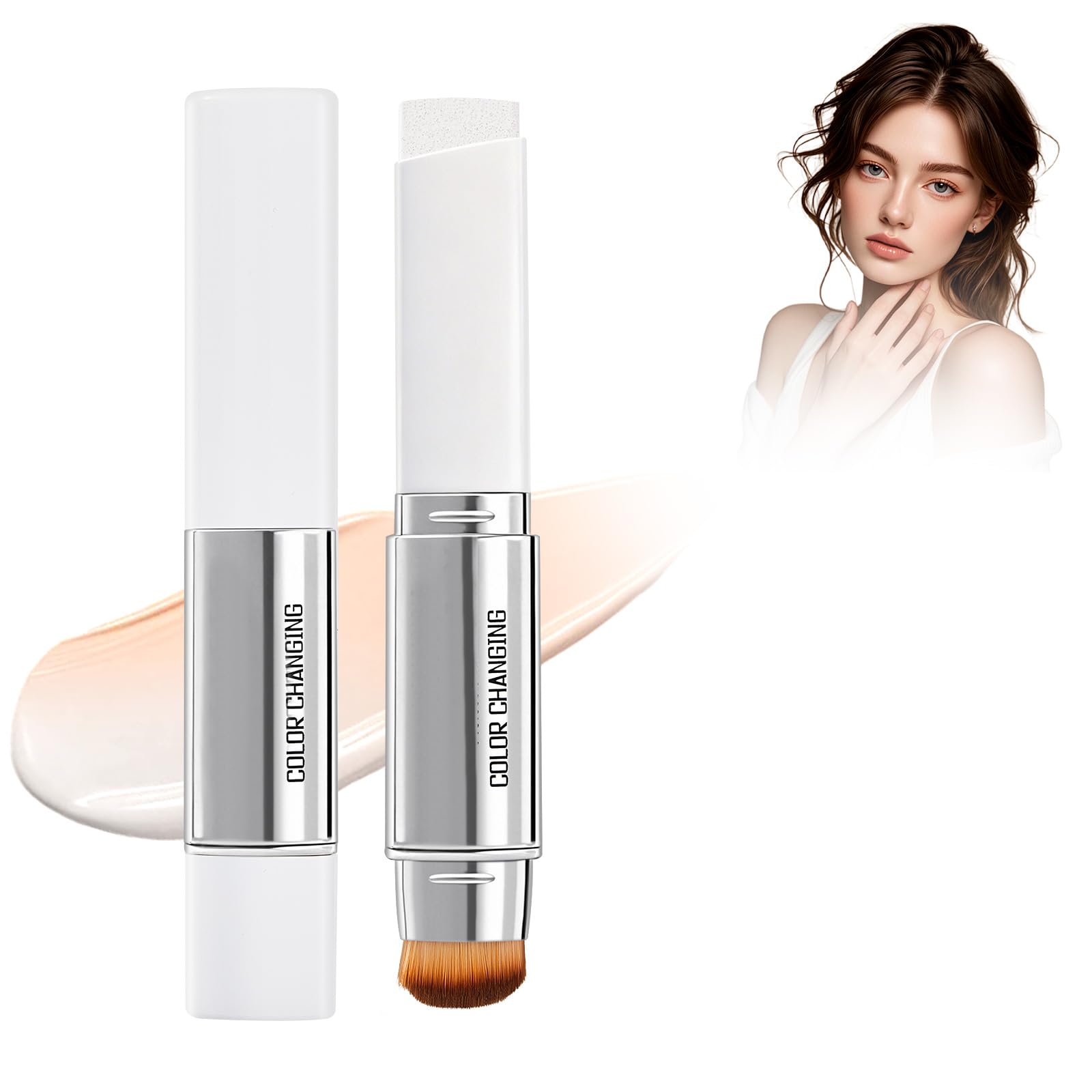 2-in-1 Farbwechselnder Foundation Stick, Leichter Langanhaltender Concealer Stick mit Voller Deckkraft, White Foundation mit Pinsel für Natürlichen Makellosen Make-up-Look Elfenbein 15g