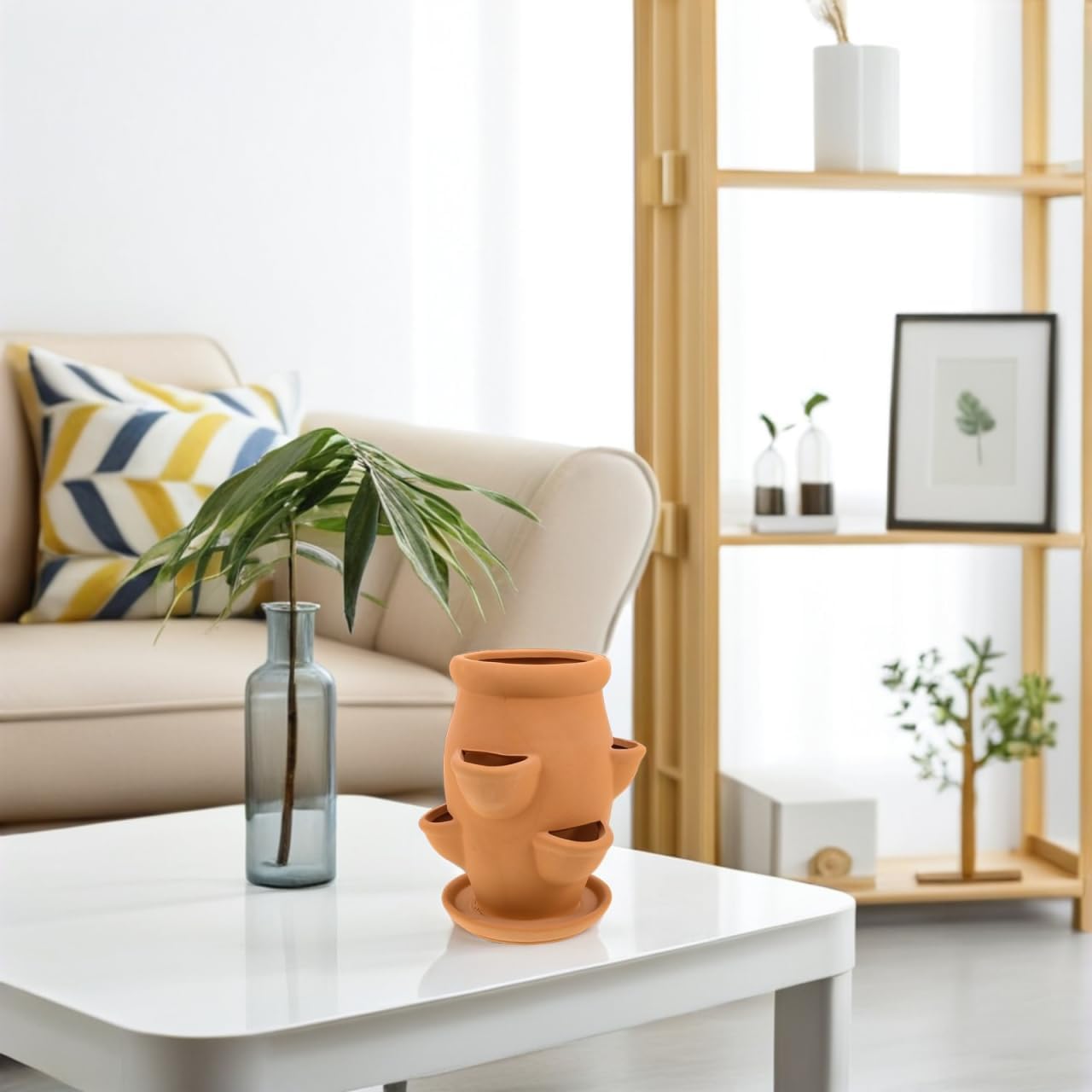 Toyvian Strawberry Tower Planter Pot - Ceramic Multi Pocket Planting Pot for Succulents Strawberries and Small Flowers - Lightweight Indoor Outdoor Decorative Flower Container